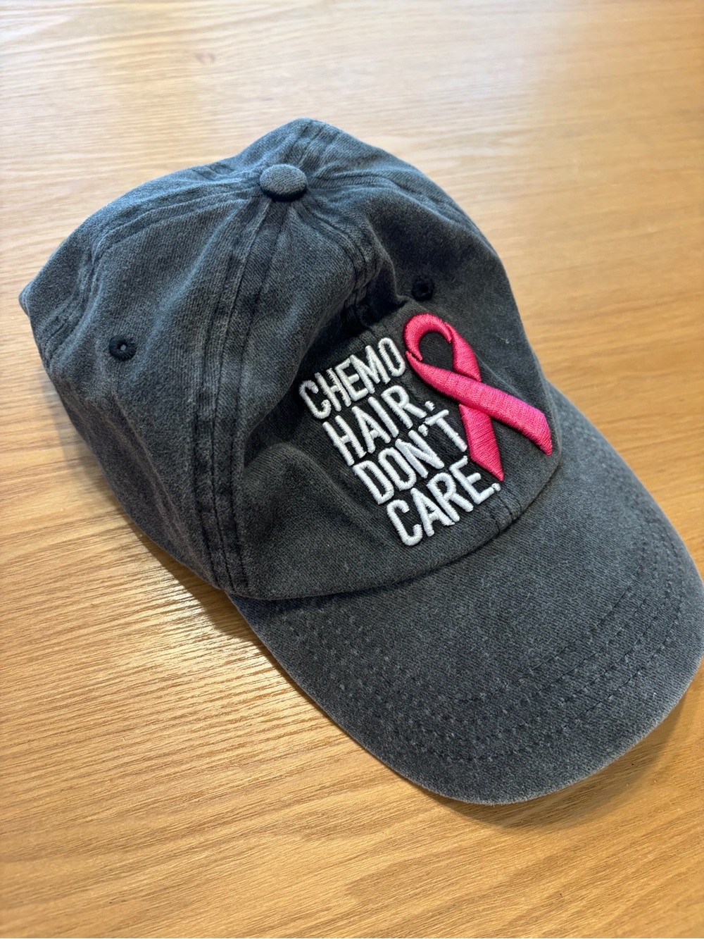 Chemo Hair Don’t Care Baseball Cap - Pink Breast Cancer Ribbon - Picture 3 of 5